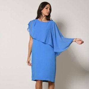 Dress with georgette cape and rhinestone applications  Size: 44 Made in Italy